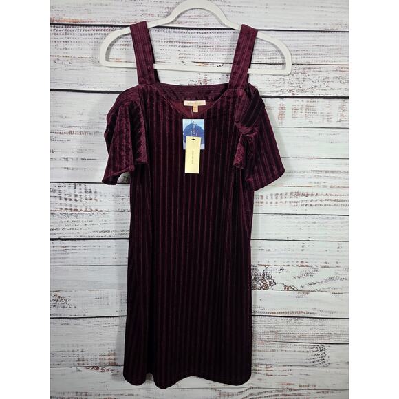 Skies Are Blue Crushed Velvet women's dress in deep Maroon/Burgandy size SMALL - Picture 1 of 6